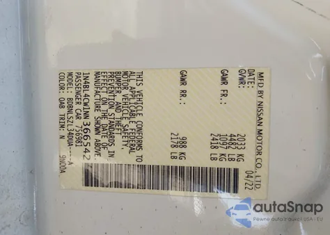 2022 Nissan Altima Sr Intelligent Awd z USA, uszkodzony, nr VIN 1N4BL4CW1NN366542